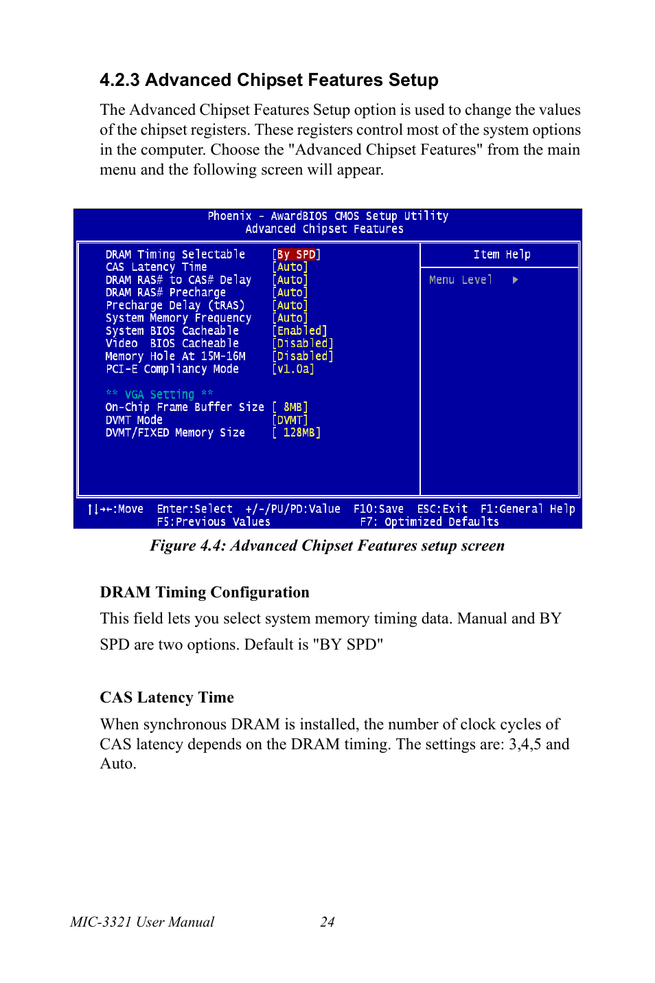3 advanced chipset features setup, Figure 4.4: advanced chipset features setup screen | Intel 3U Compact PCI User Manual | Page 30 / 50