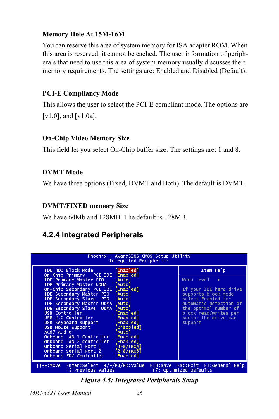 4 integrated peripherals, Figure 4.5: integrated peripherals setup | Intel 3U Compact PCI User Manual | Page 32 / 50
