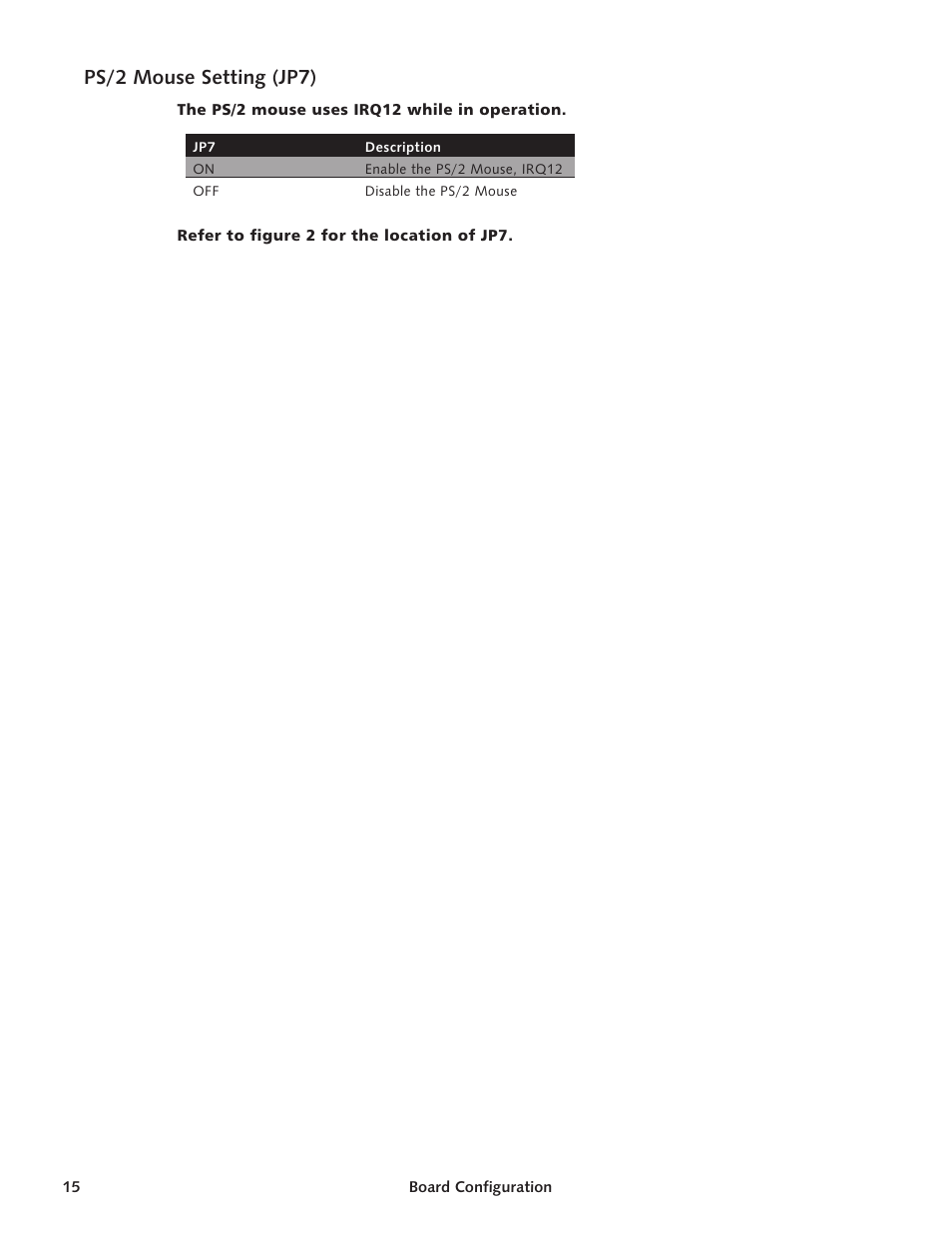 Ps/2 mouse set ting (jp7) 15, Ps/2 mouse set ting 15, Ps/2 mouse setting (jp7) | Intel SBC-370 User Manual | Page 13 / 40