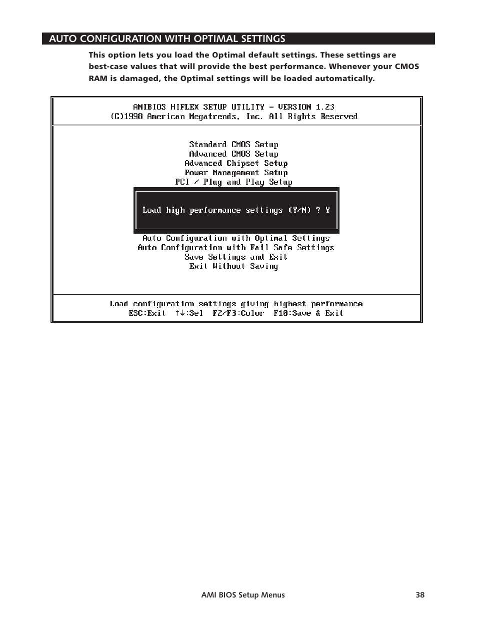 Auto con fig u ra tion with op ti mal set tings 38, Auto configuration with optimal settings | Intel SBC-370 User Manual | Page 36 / 40