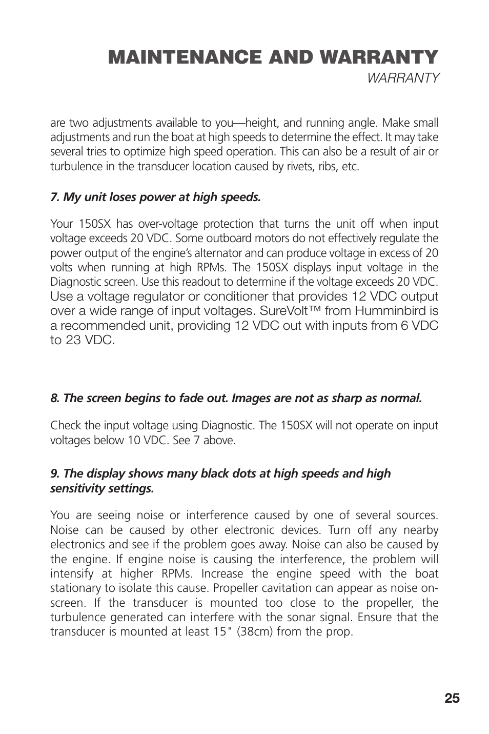 Maintenance and warranty | Intel 150SX User Manual | Page 27 / 36