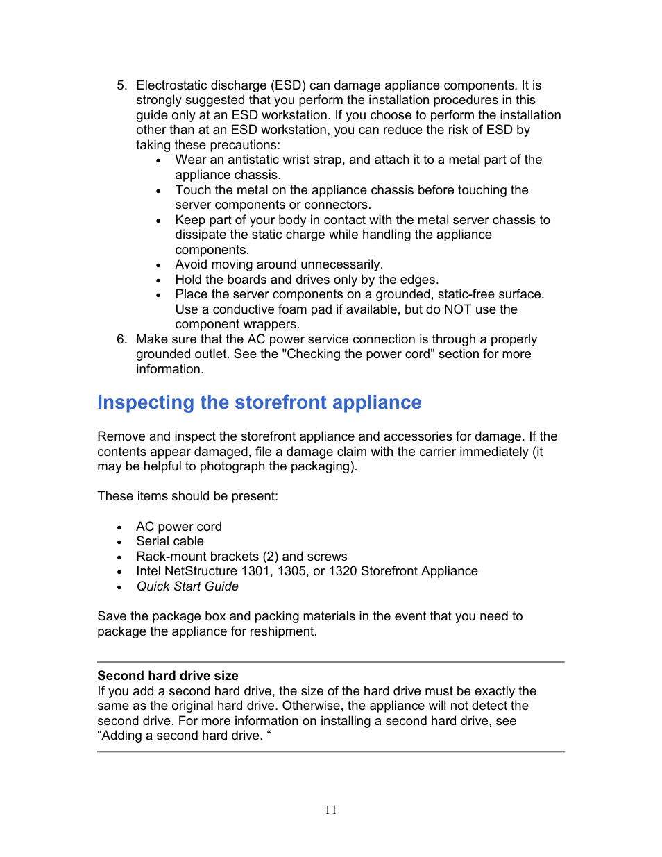 Inspecting the storefront appliance | Intel 1300 User Manual | Page 11 / 77