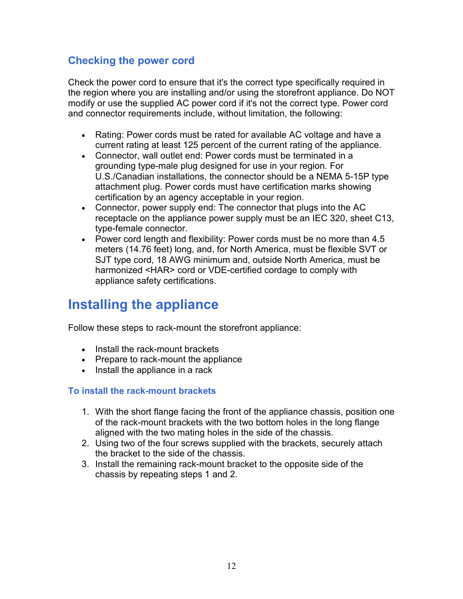 Installing the appliance | Intel 1300 User Manual | Page 12 / 77