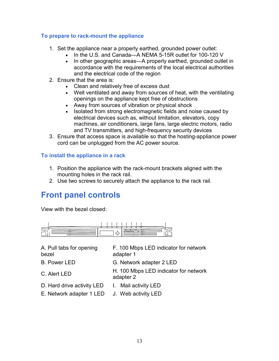 Front panel controls | Intel 1300 User Manual | Page 13 / 77