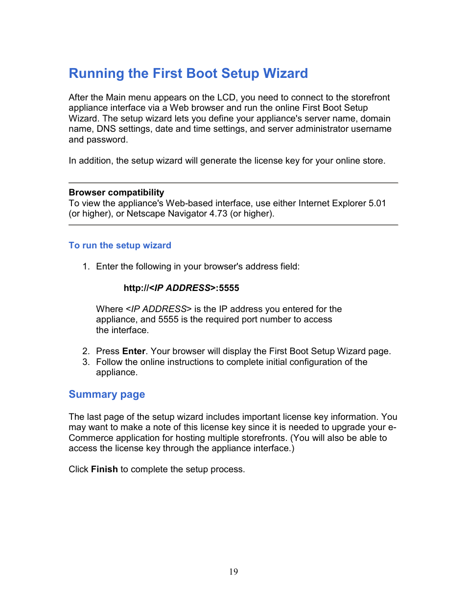 Running the first boot setup wizard | Intel 1300 User Manual | Page 19 / 77