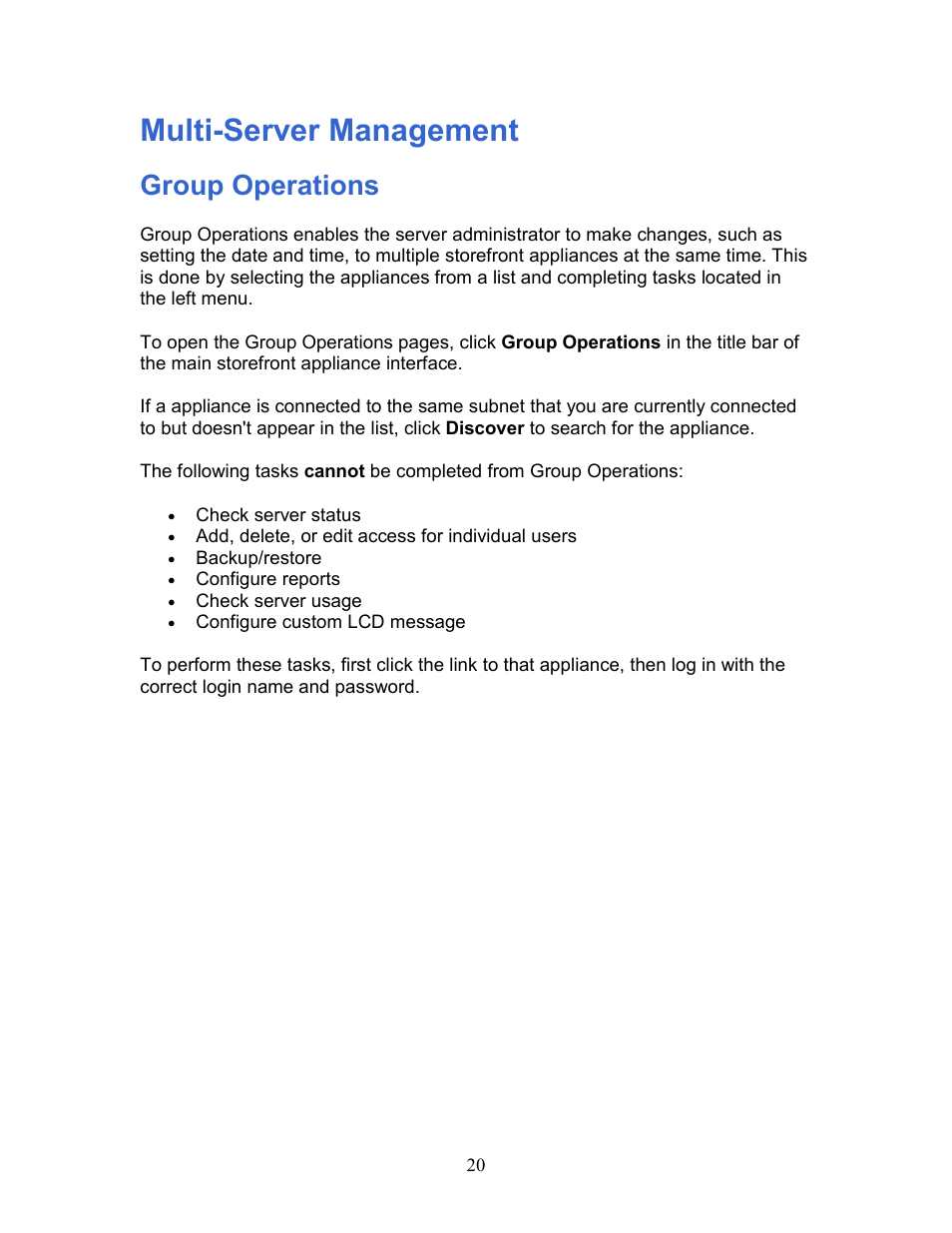 Multi-server management, Group operations | Intel 1300 User Manual | Page 20 / 77