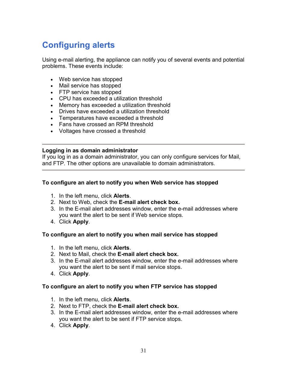 Configuring alerts | Intel 1300 User Manual | Page 31 / 77