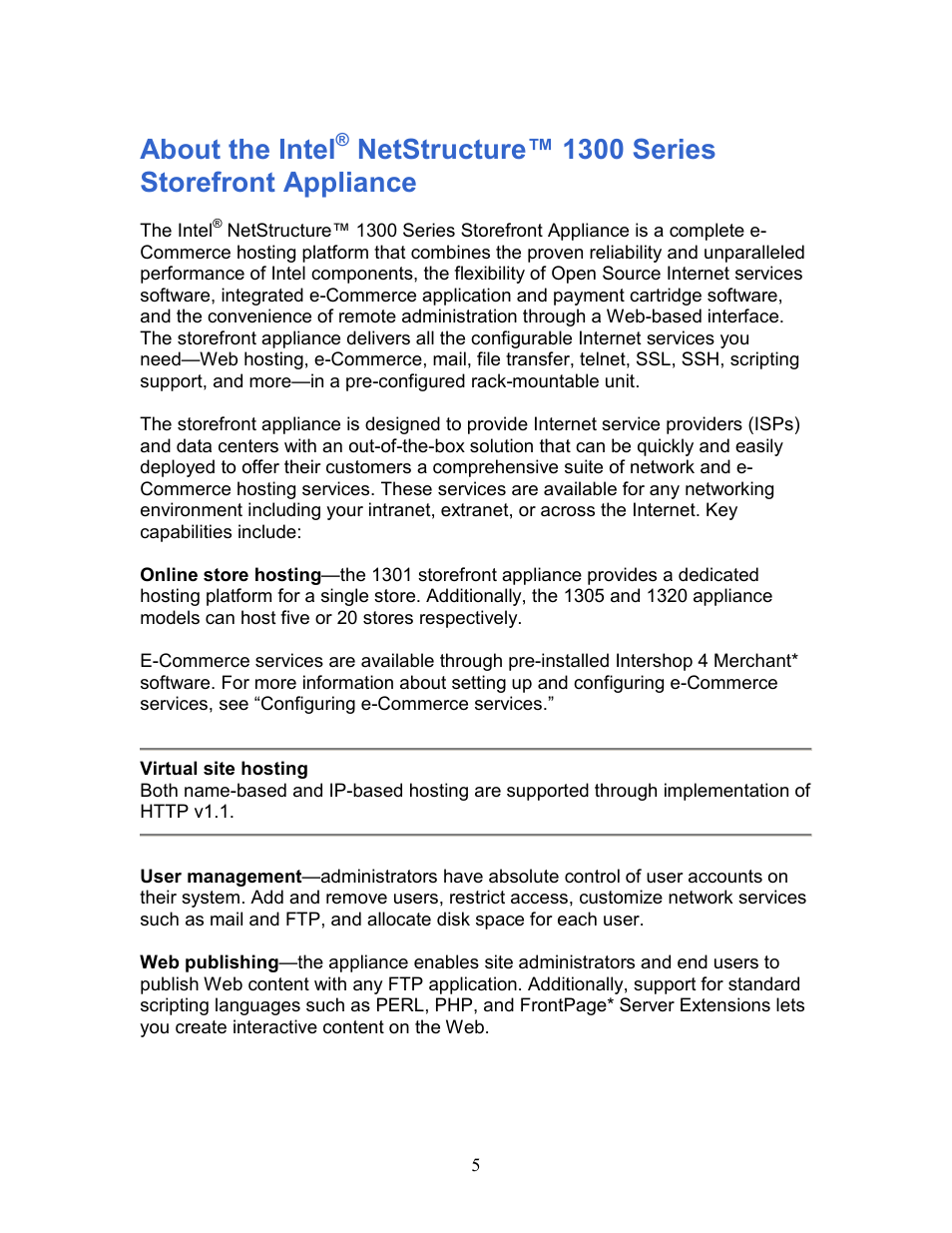 About the intel, Netstructure™ 1300 series storefront appliance | Intel 1300 User Manual | Page 5 / 77