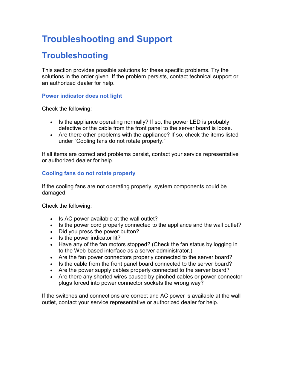 Troubleshooting and support, Troubleshooting | Intel 1300 User Manual | Page 55 / 77