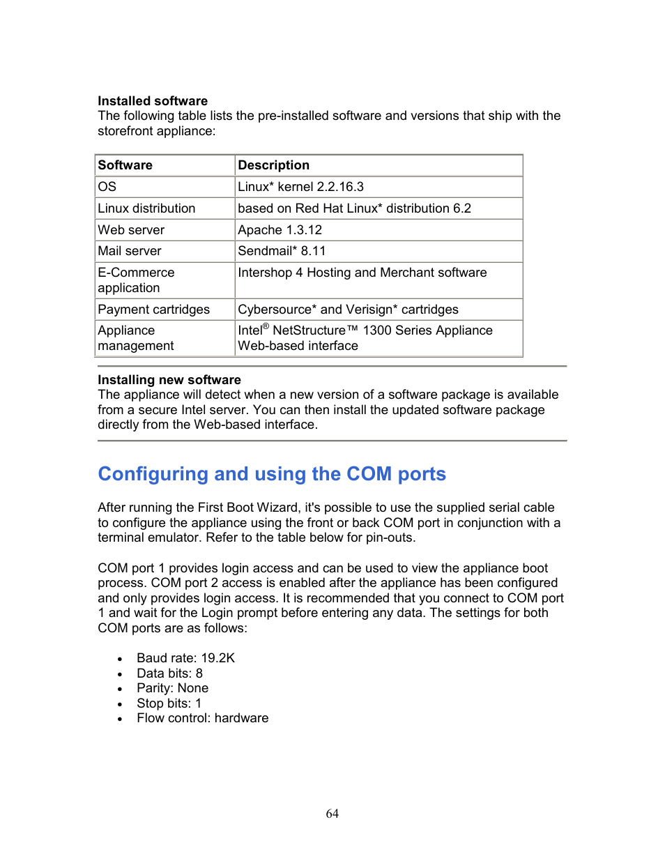 Configuring and using the com ports | Intel 1300 User Manual | Page 64 / 77