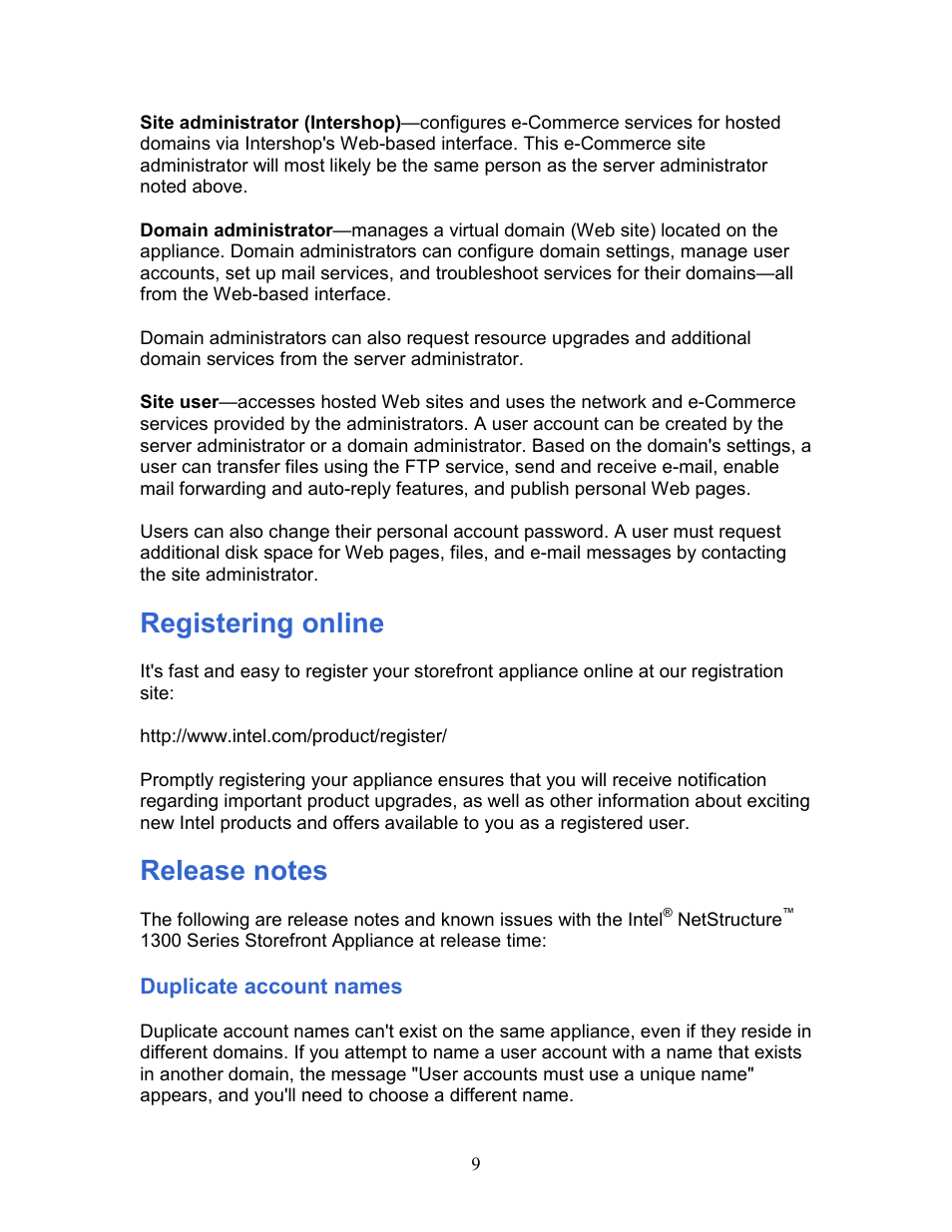 Registering online | Intel 1300 User Manual | Page 9 / 77