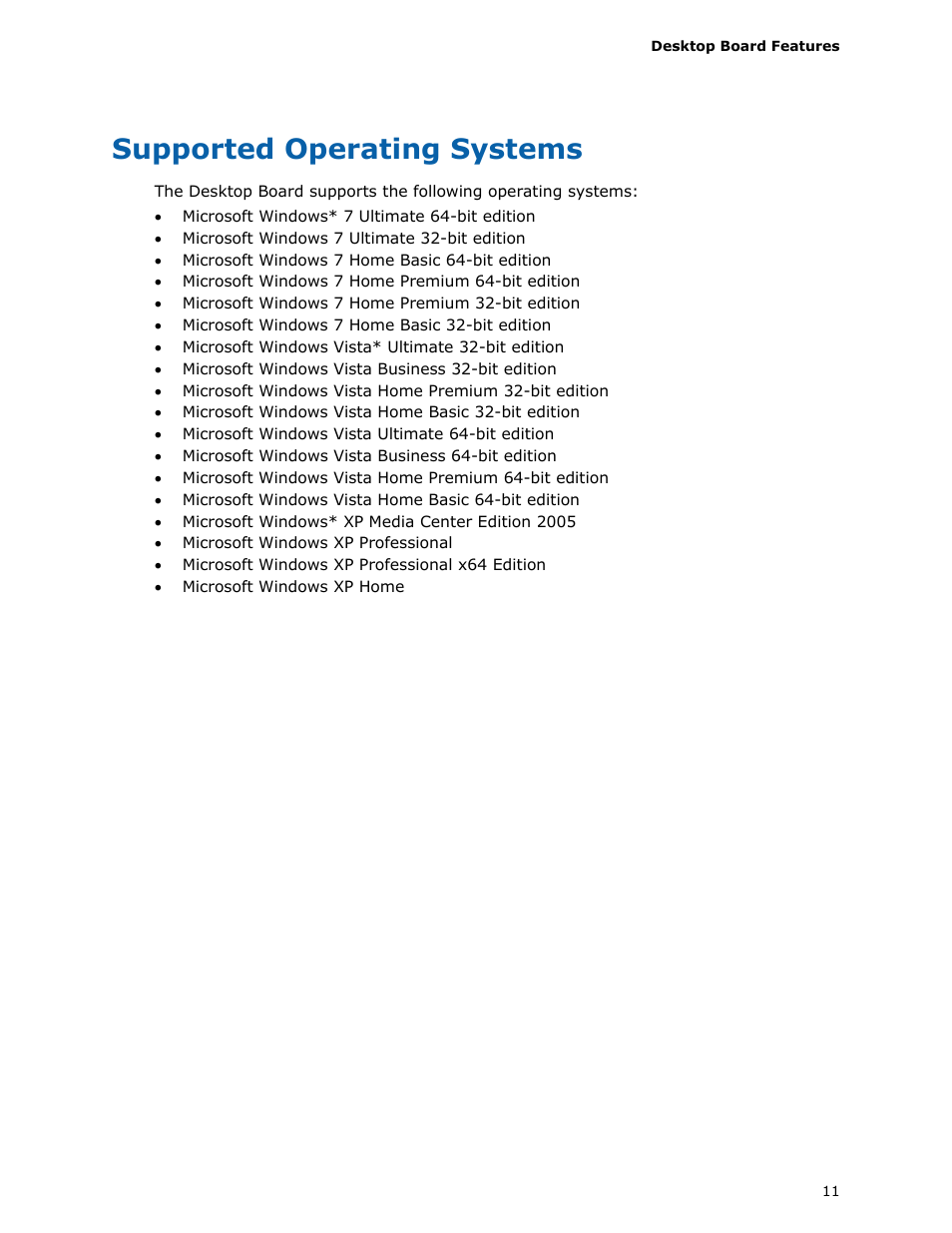 Supported operating systems | Intel DQ57TM User Manual | Page 11 / 88