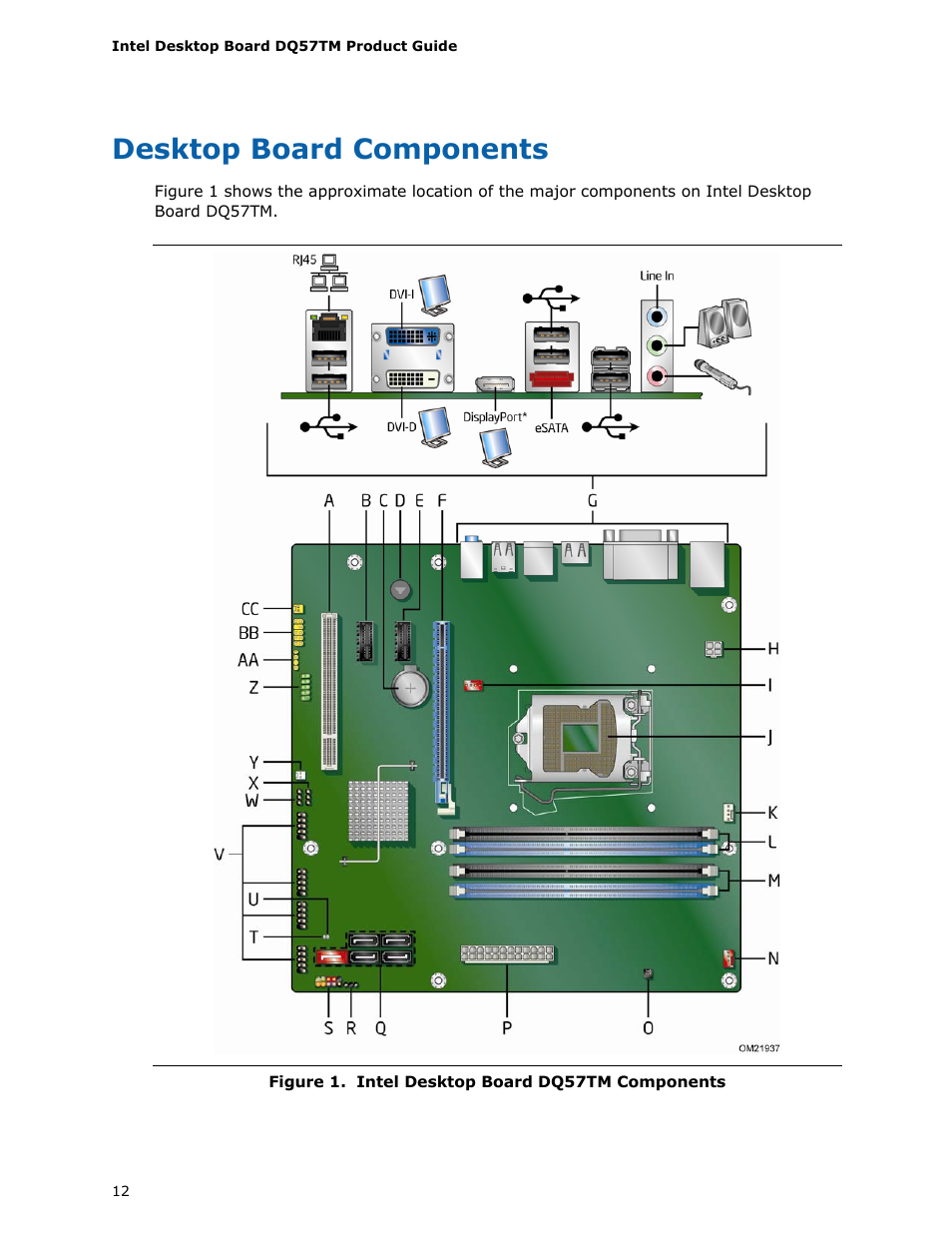 Desktop board components | Intel DQ57TM User Manual | Page 12 / 88