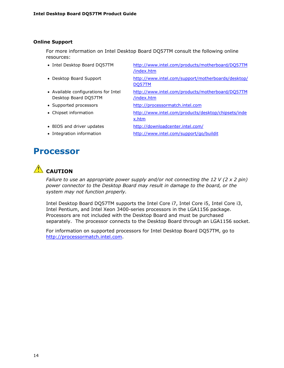 Processor | Intel DQ57TM User Manual | Page 14 / 88