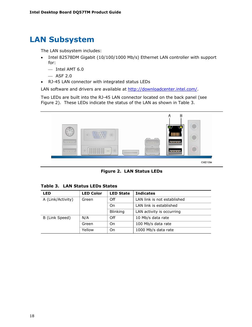 Lan subsystem | Intel DQ57TM User Manual | Page 18 / 88