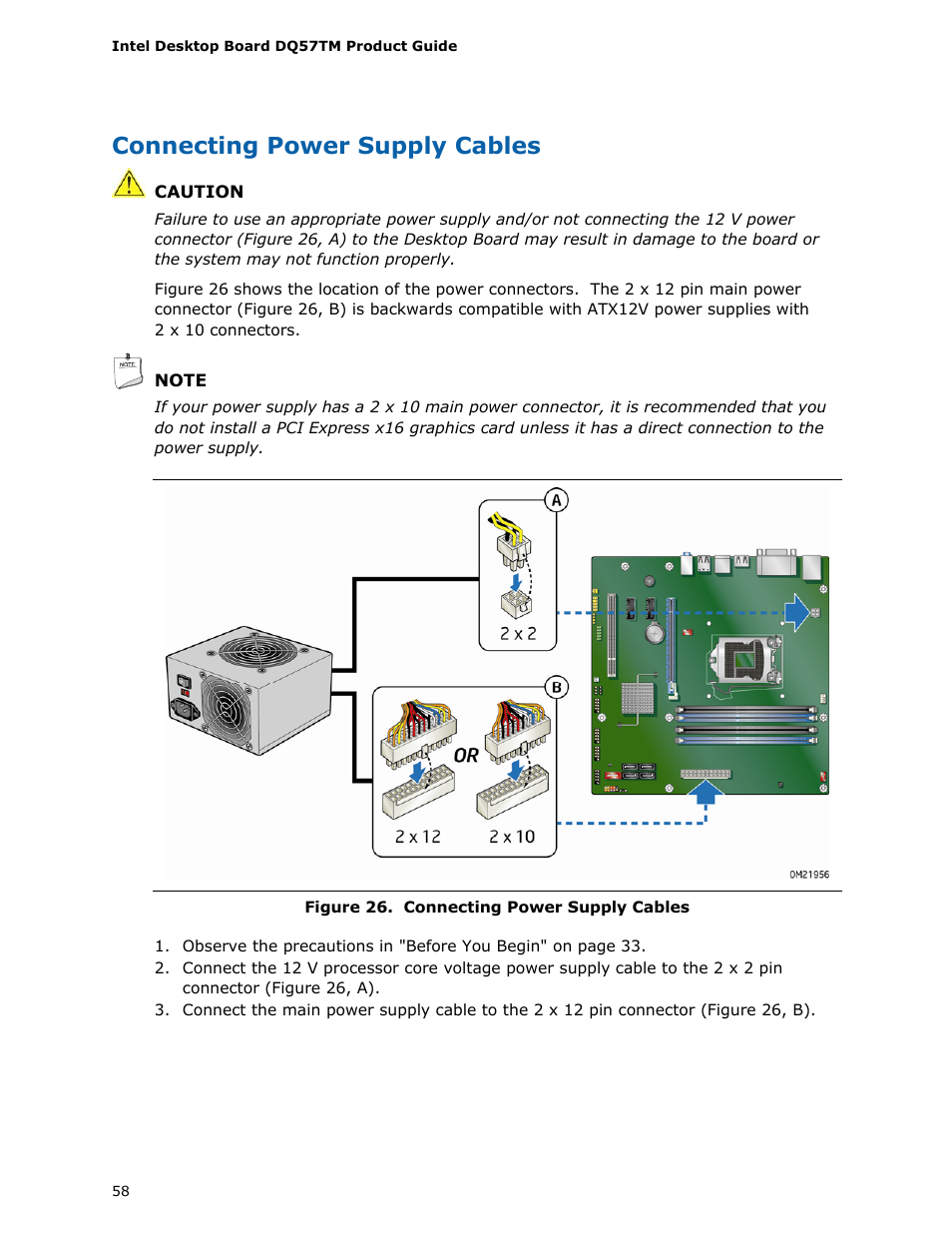 Connecting power supply cables | Intel DQ57TM User Manual | Page 58 / 88