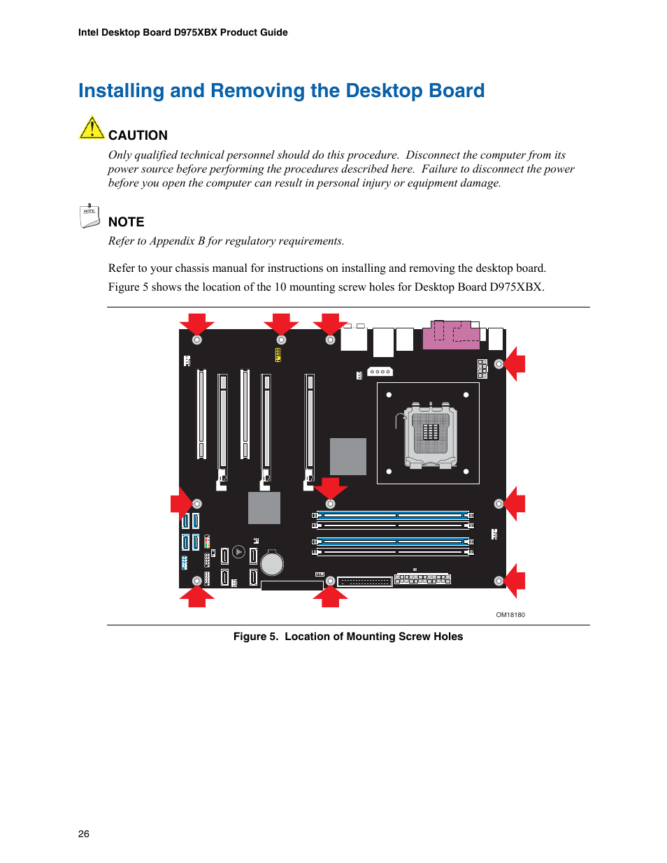 Installing and removing the desktop board | Intel D975XBX User Manual | Page 26 / 78