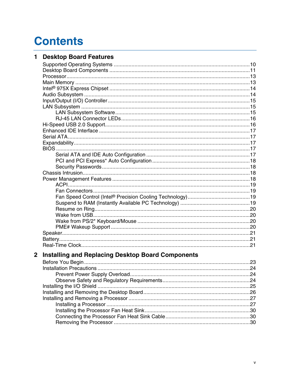 Intel D975XBX User Manual | Page 5 / 78