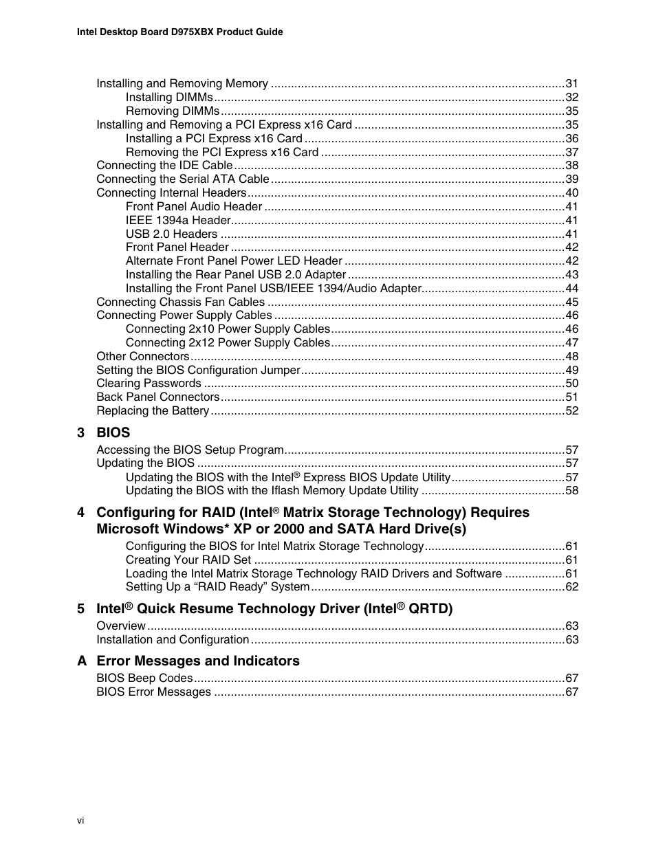 Intel D975XBX User Manual | Page 6 / 78