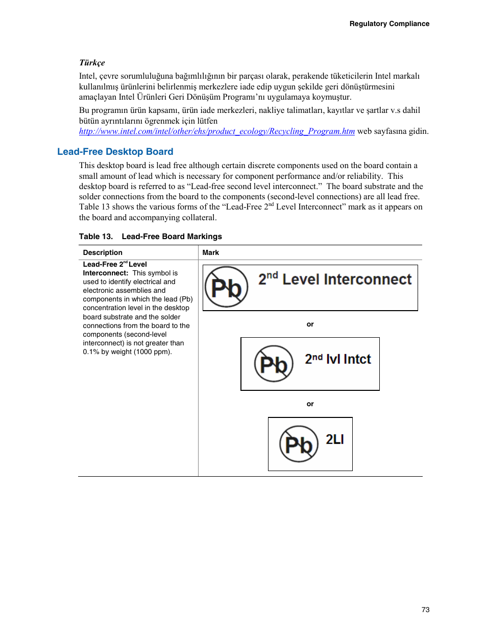 Lead-free desktop board | Intel D975XBX User Manual | Page 73 / 78