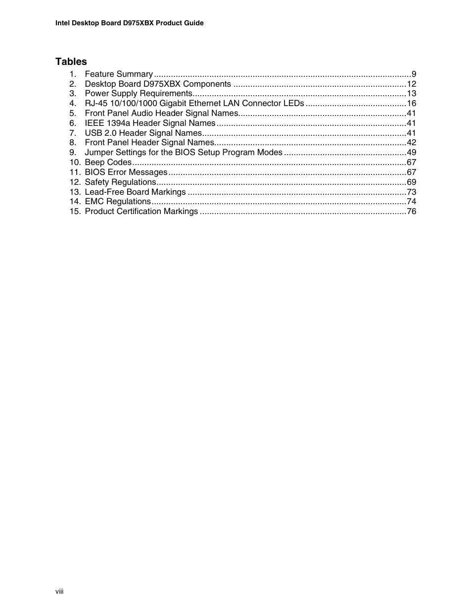 Intel D975XBX User Manual | Page 8 / 78