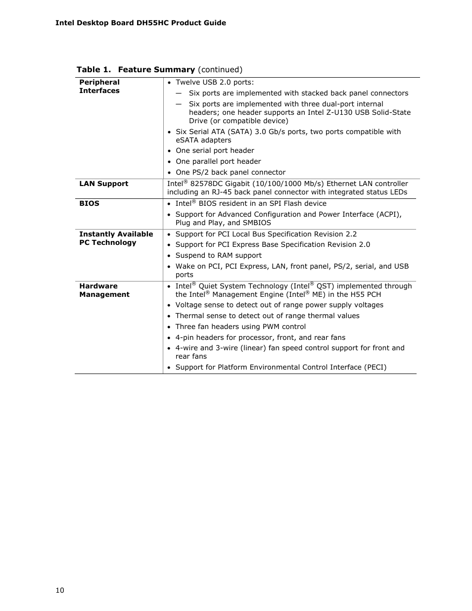 Intel DH55HC User Manual | Page 10 / 82