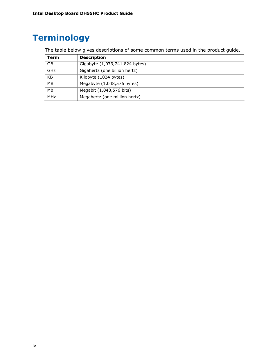 Terminology | Intel DH55HC User Manual | Page 4 / 82