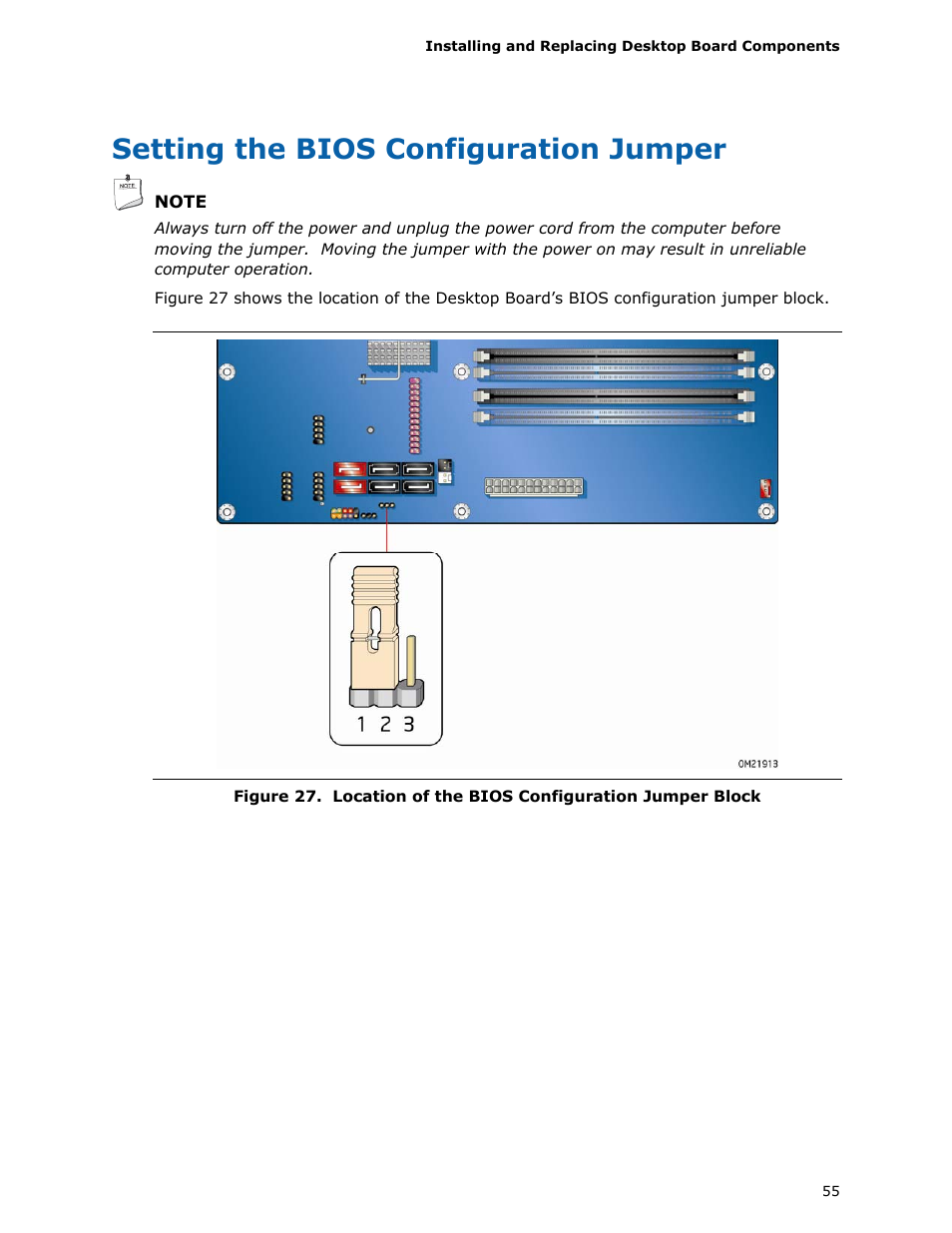 Setting the bios configuration jumper | Intel DH55HC User Manual | Page 55 / 82