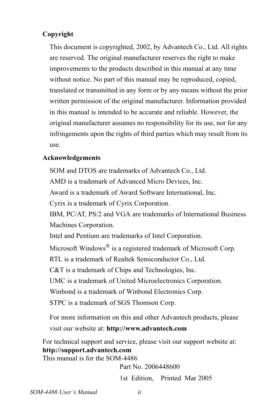 Intel SOM-4486 User Manual | Page 2 / 50