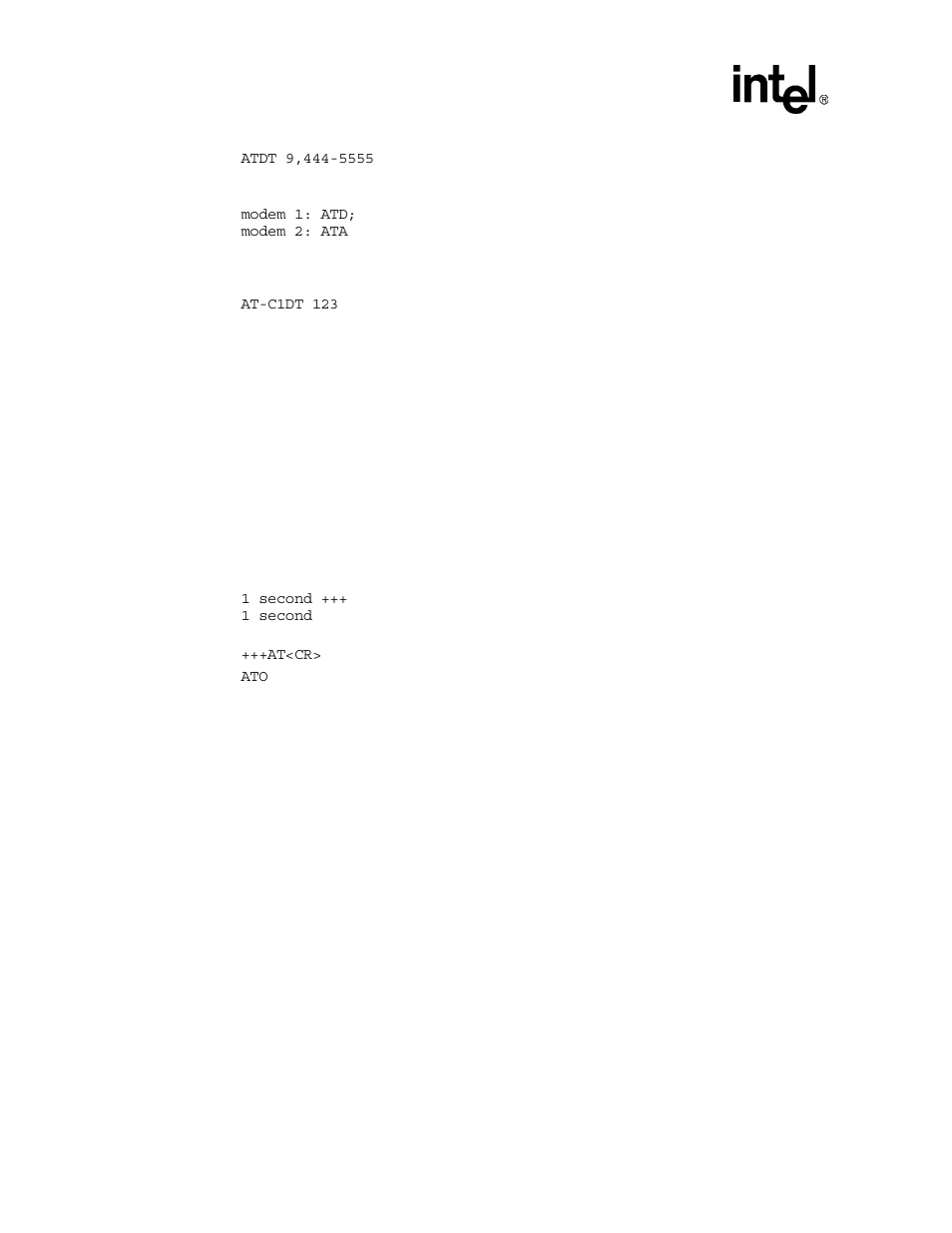 6 online command mode [escape codes, on, 7 hanging up [hn, s10, zn, &d2, 8 modem-to-modem connection data rates | Online command mode [escape codes, on, Hanging up [hn, s10, zn, &d2, Modem-to-modem connection data rates | Intel 537EX User Manual | Page 30 / 104