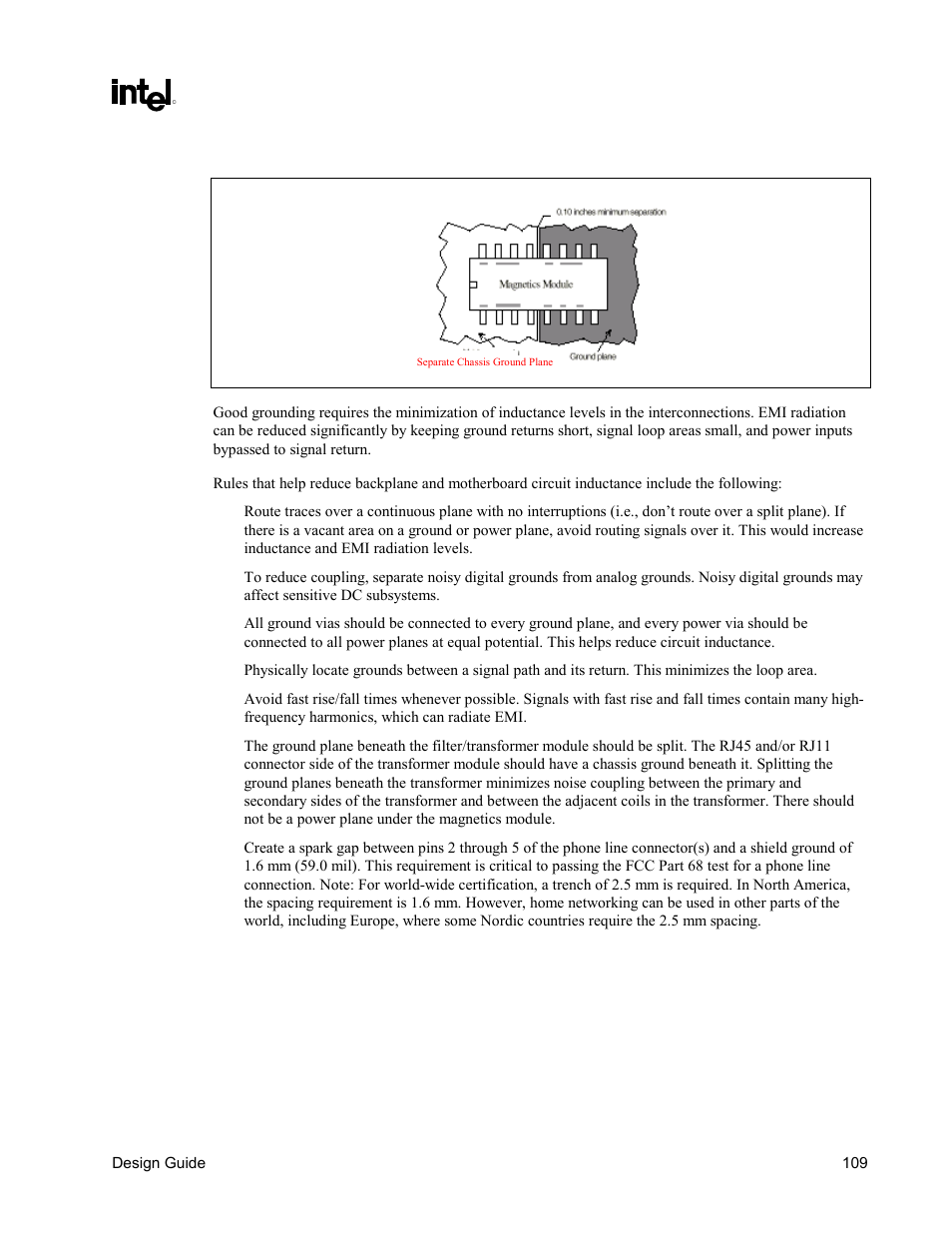 Figure 69. ground plane separation | Intel CHIPSET 820E User Manual | Page 109 / 239