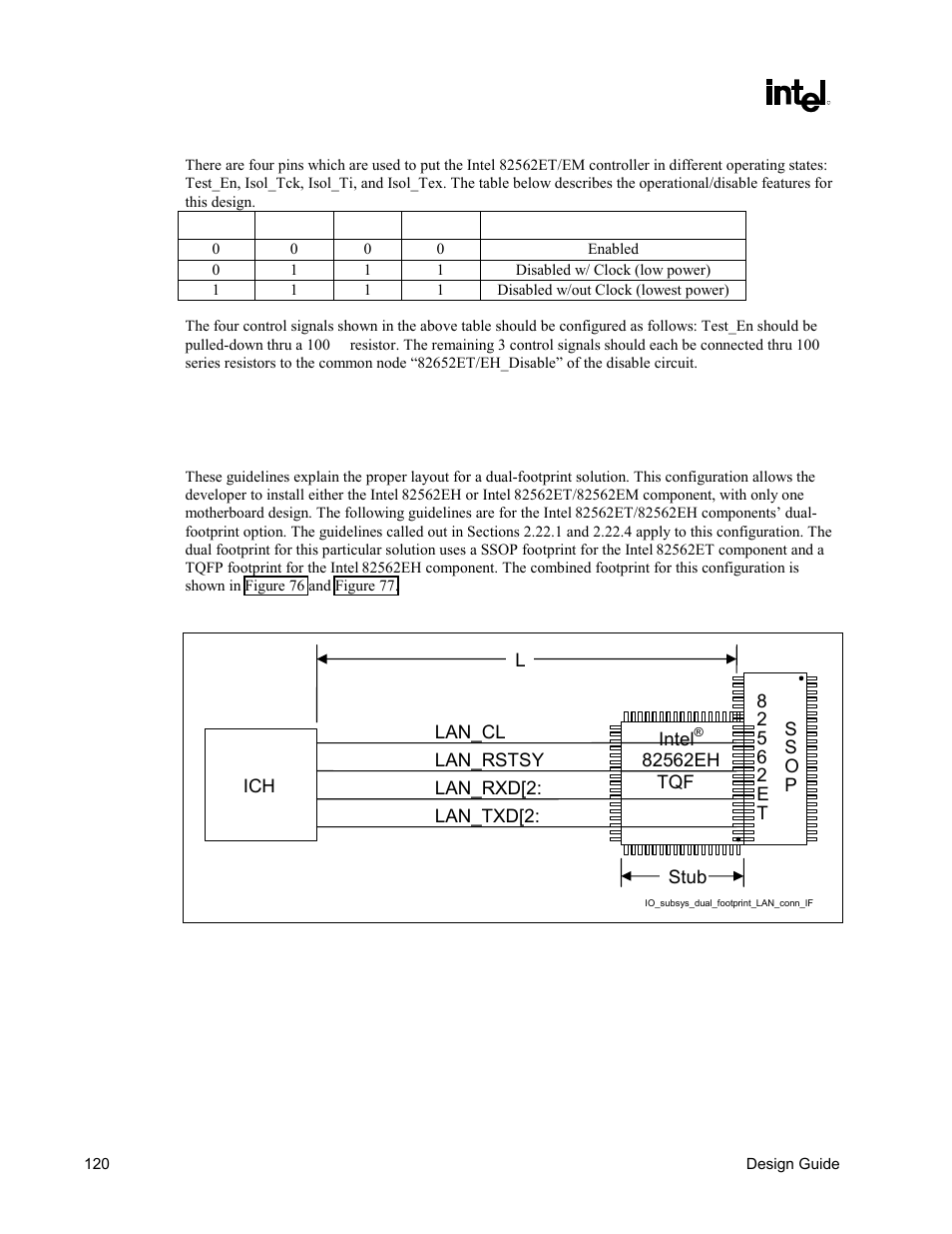 Guidelines, Figure 76. dual-footprint lan connect interface, Intel | 82562et and intel, 82562eh components’ dual, Footprint guidelines | Intel CHIPSET 820E User Manual | Page 120 / 239