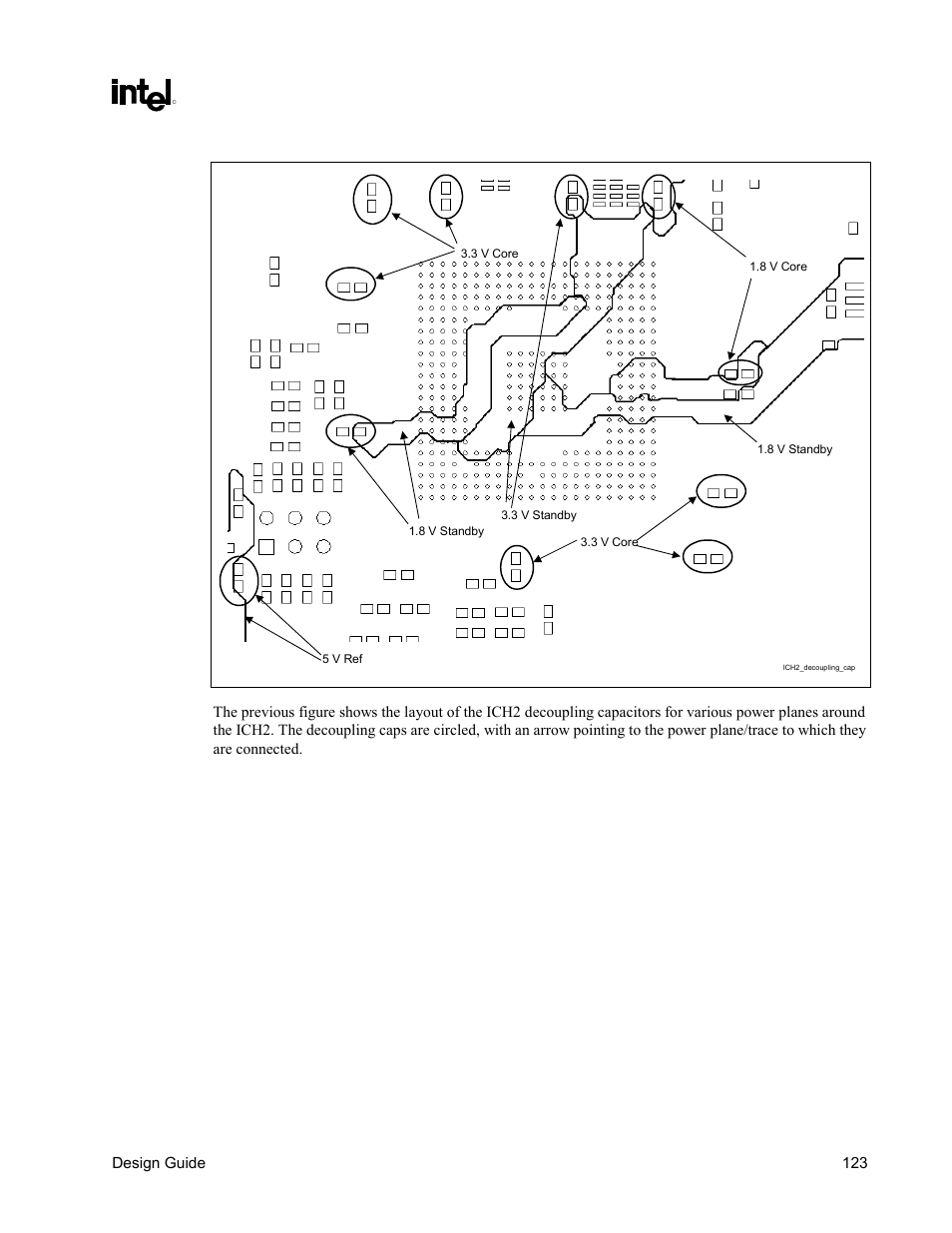 Figure 78. decoupling capacitor layout | Intel CHIPSET 820E User Manual | Page 123 / 239