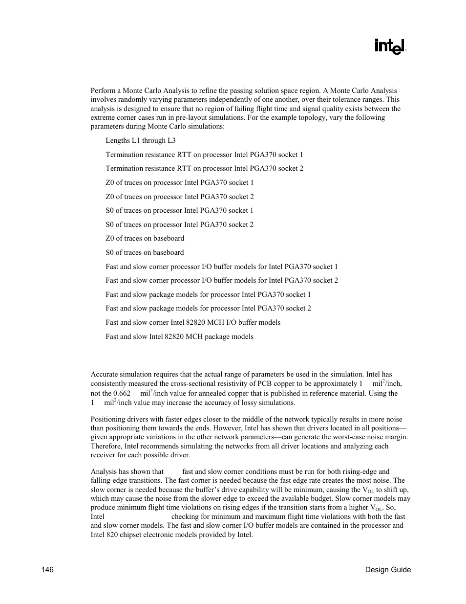 Monte carlo analysis, Simulation criteria | Intel CHIPSET 820E User Manual | Page 146 / 239