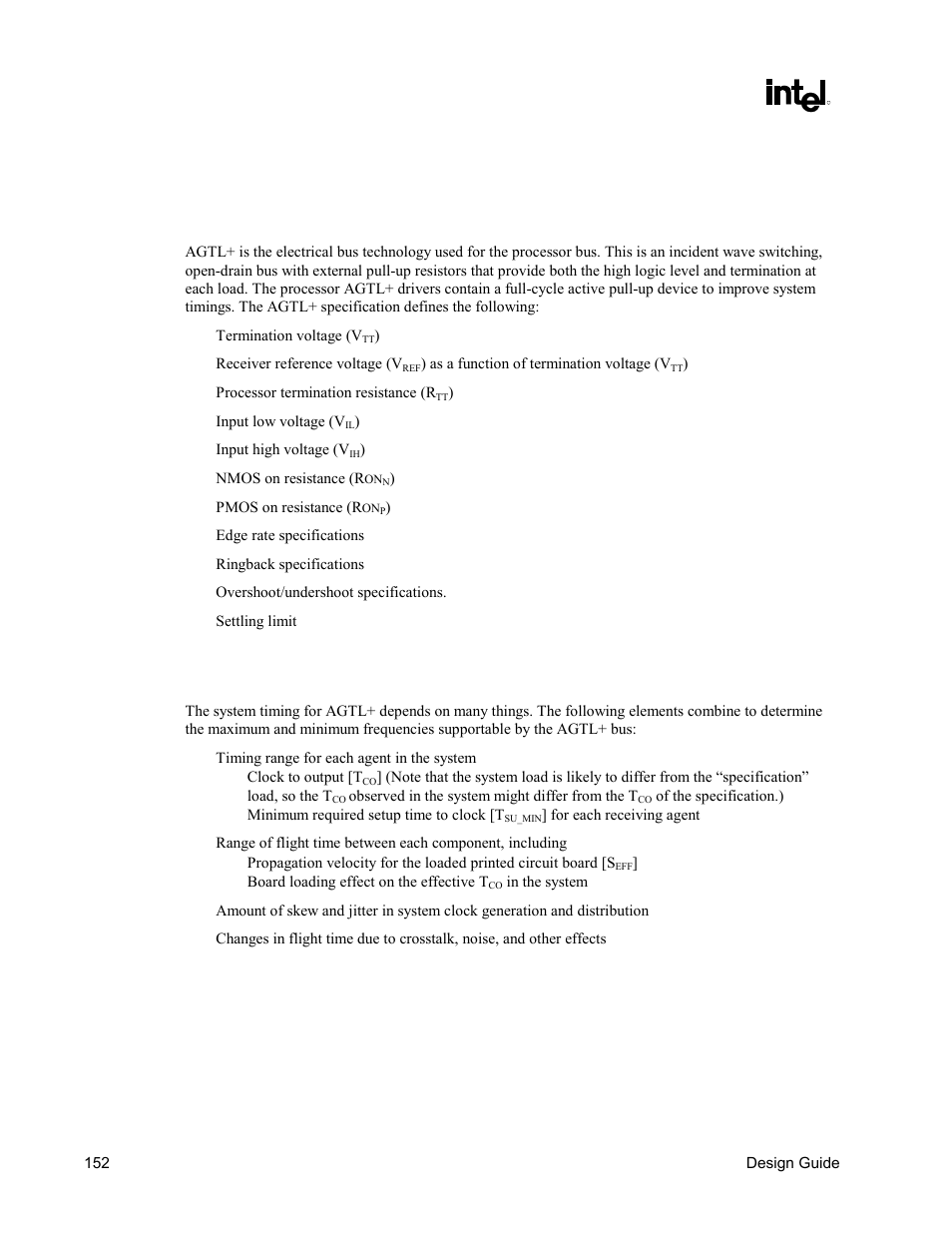 Theory, Agtl, Timing requirements | 3 in | Intel CHIPSET 820E User Manual | Page 152 / 239