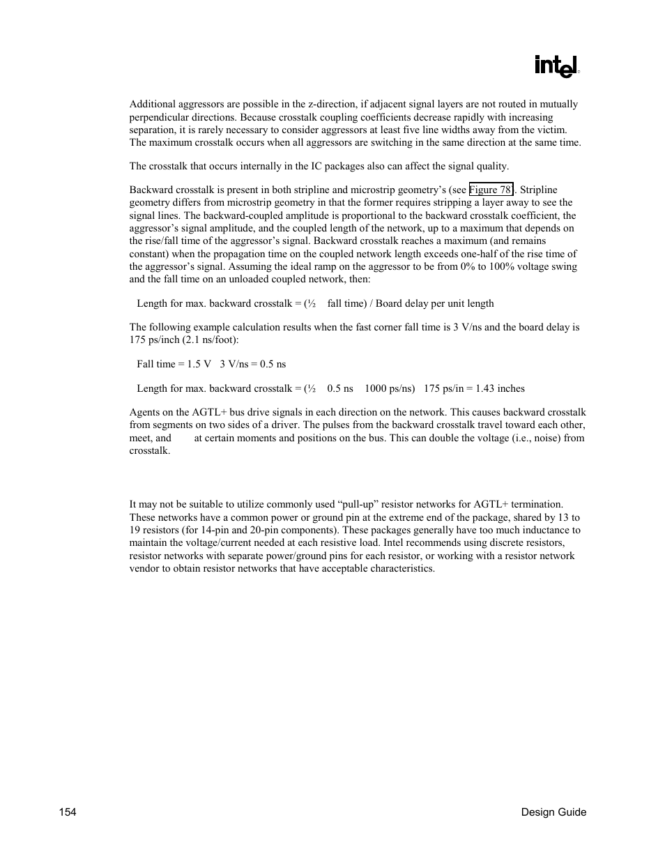 Potential termination crosstalk problems | Intel CHIPSET 820E User Manual | Page 154 / 239