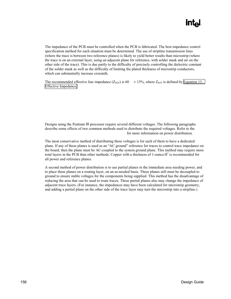 Effective impedance and tolerance/variation, Power distribution, Decoupling | Intel CHIPSET 820E User Manual | Page 156 / 239