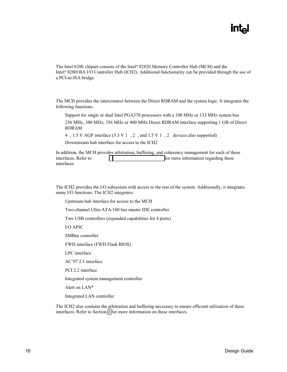 Chipset components | Intel CHIPSET 820E User Manual | Page 16 / 239