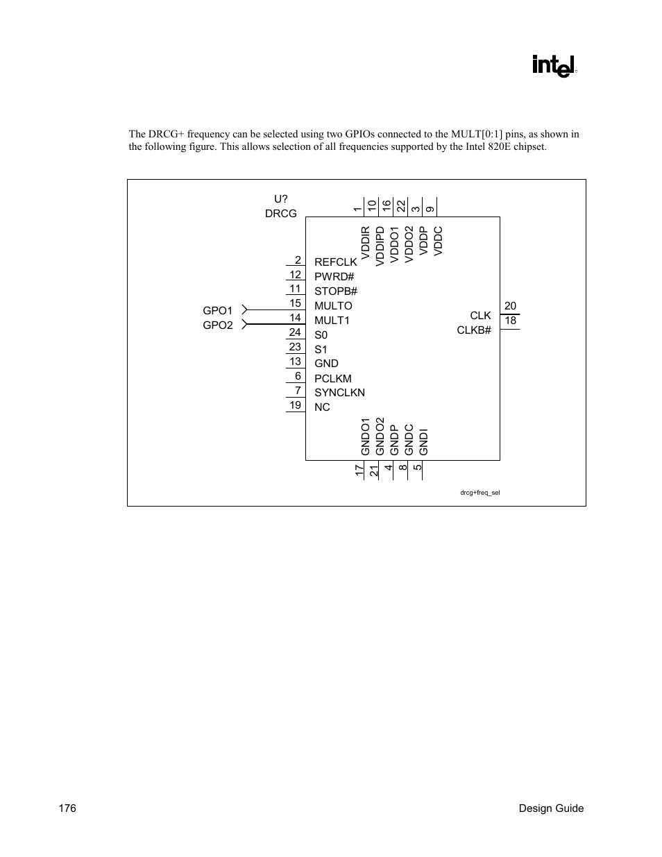 Drcg+ frequency selection schematic, Figure 96. drcg+ frequency selection | Intel CHIPSET 820E User Manual | Page 176 / 239