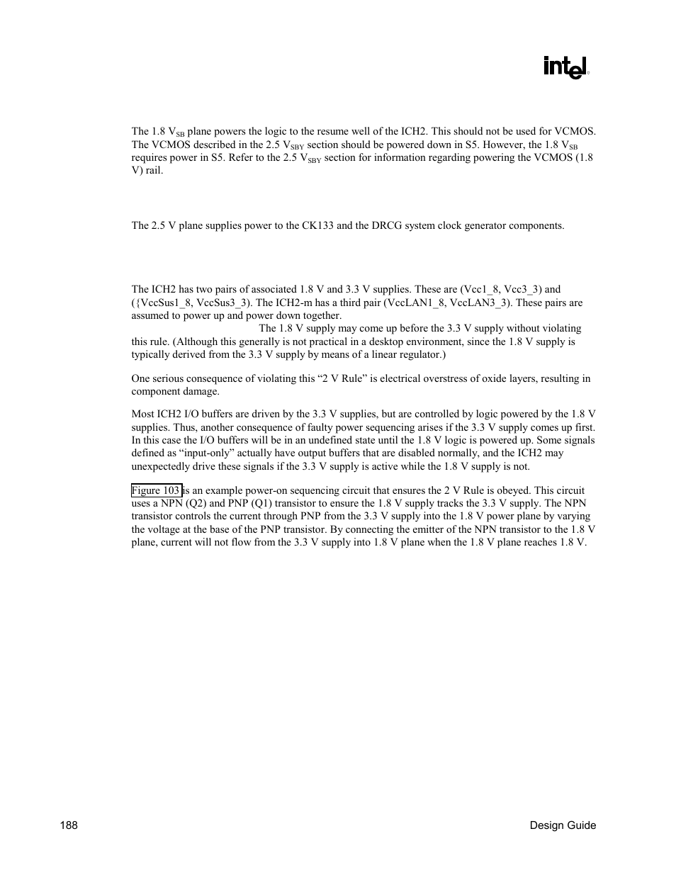 Ich2 1.8 v / 3.3 v power sequencing | Intel CHIPSET 820E User Manual | Page 188 / 239