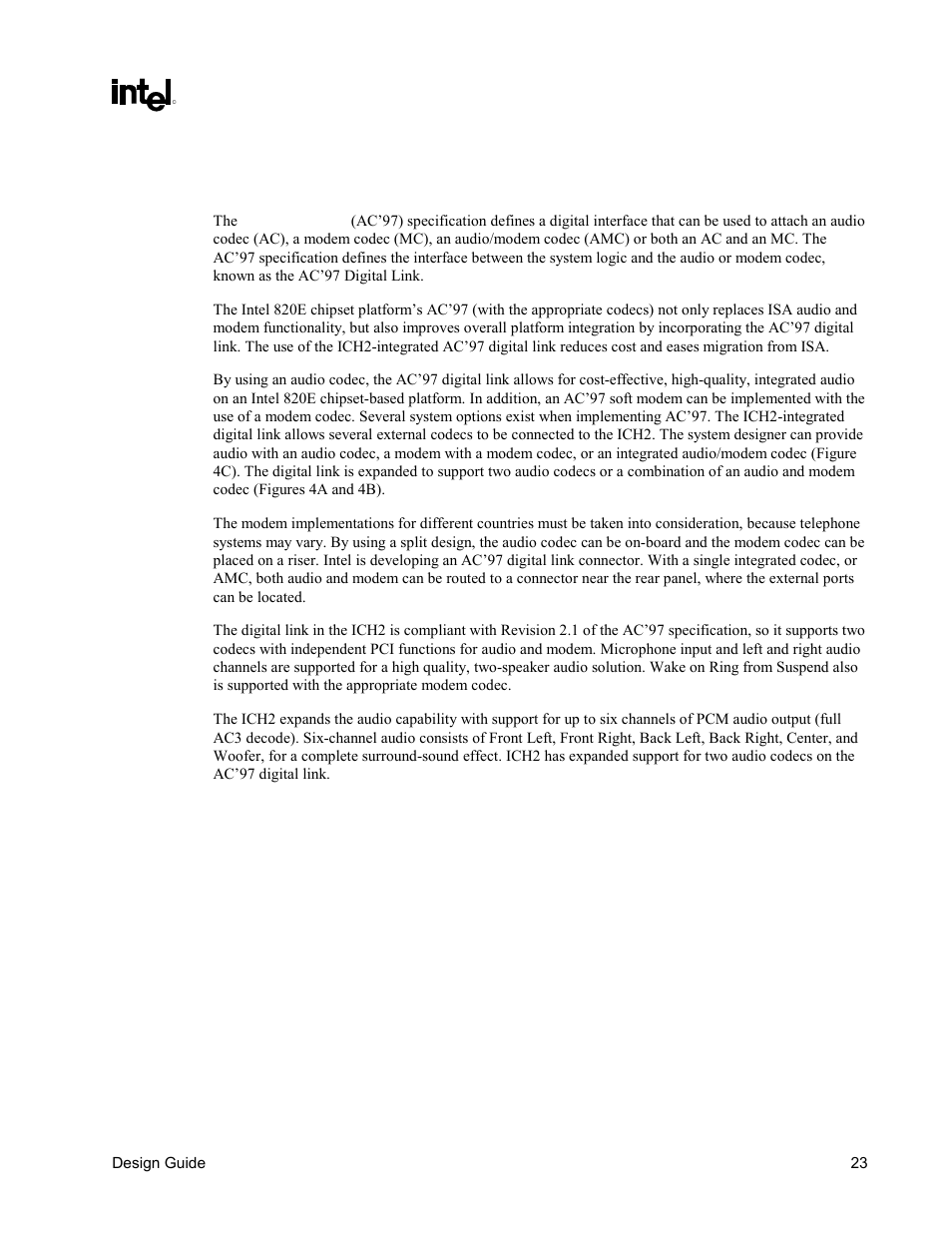 Ac’97 | Intel CHIPSET 820E User Manual | Page 23 / 239