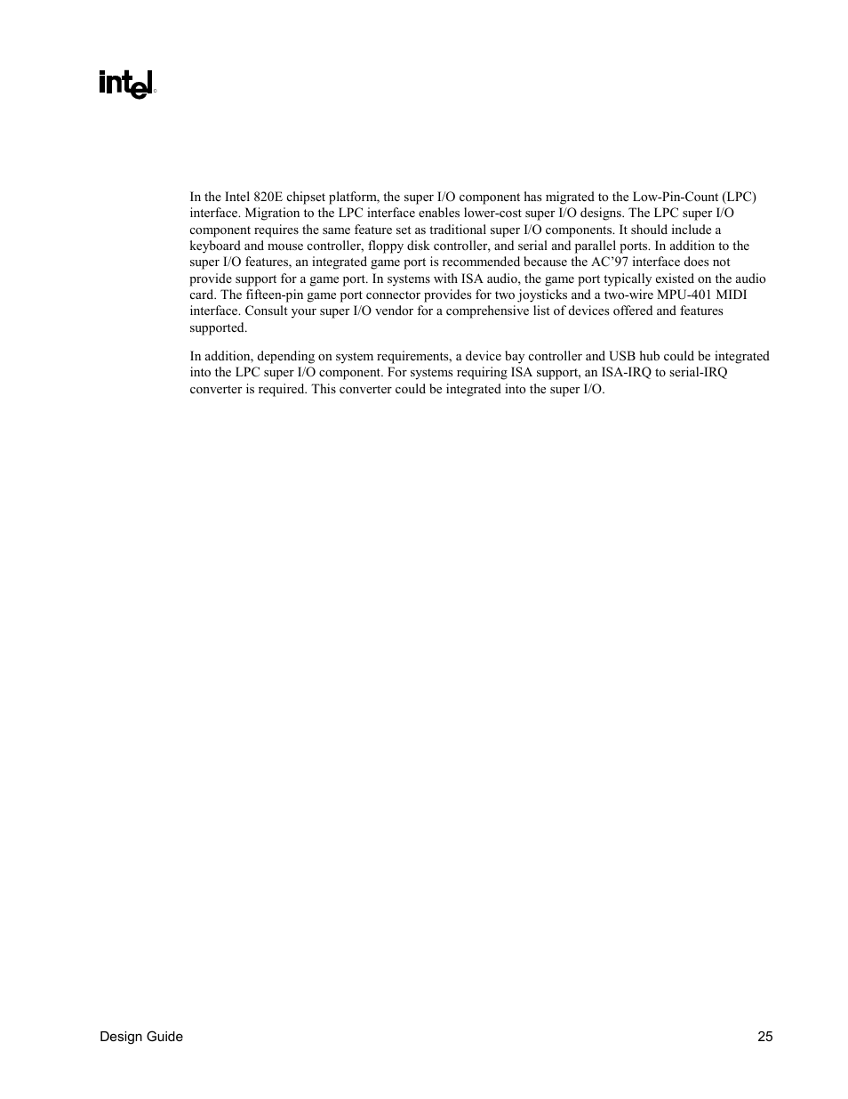 Low-pin-count (lpc) interface | Intel CHIPSET 820E User Manual | Page 25 / 239