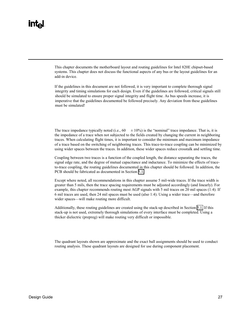 Layout/routing guidelines, General recommendations, Component quadrant layout | Intel CHIPSET 820E User Manual | Page 27 / 239
