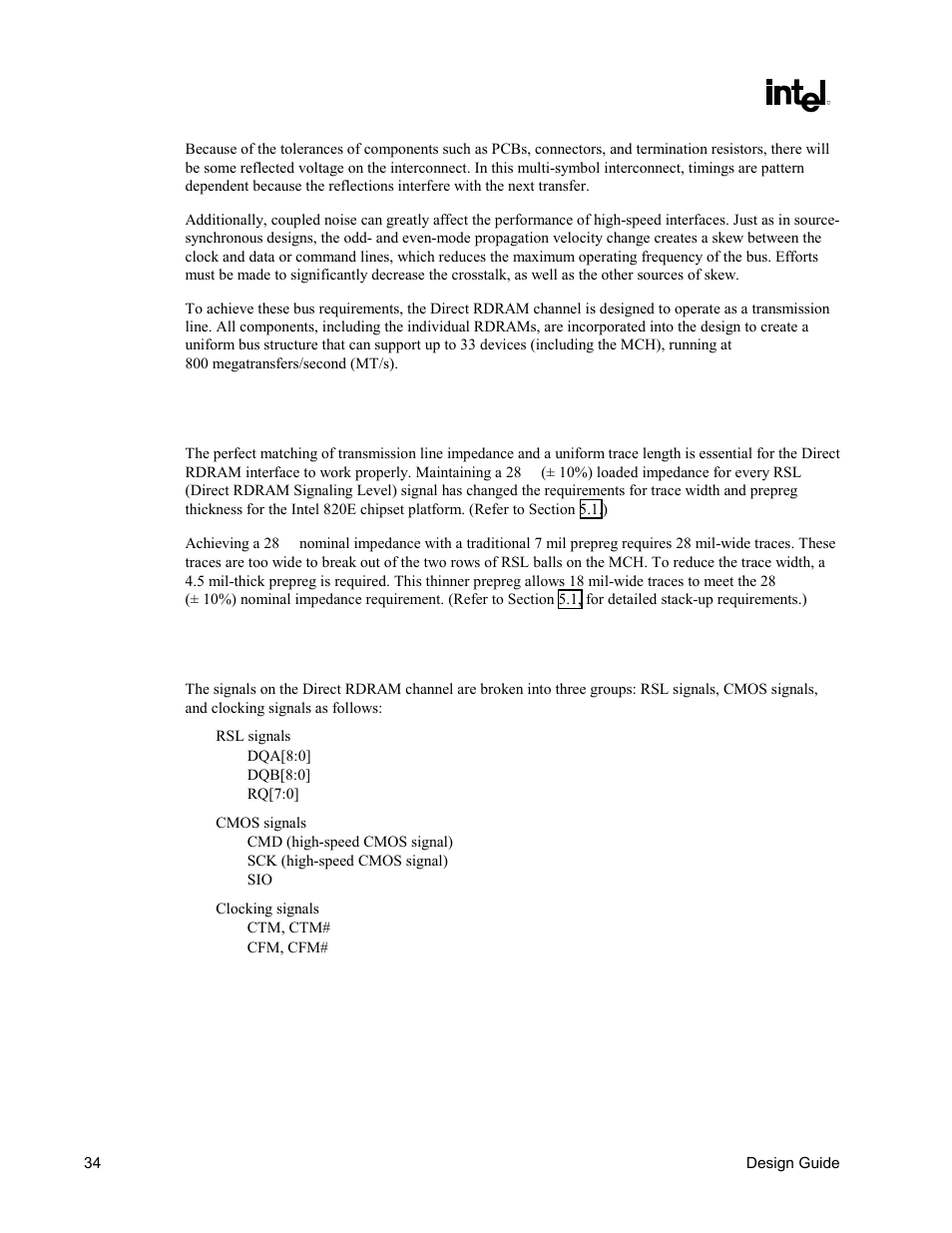 Stack-up, Direct rdram* layout guidelines | Intel CHIPSET 820E User Manual | Page 34 / 239