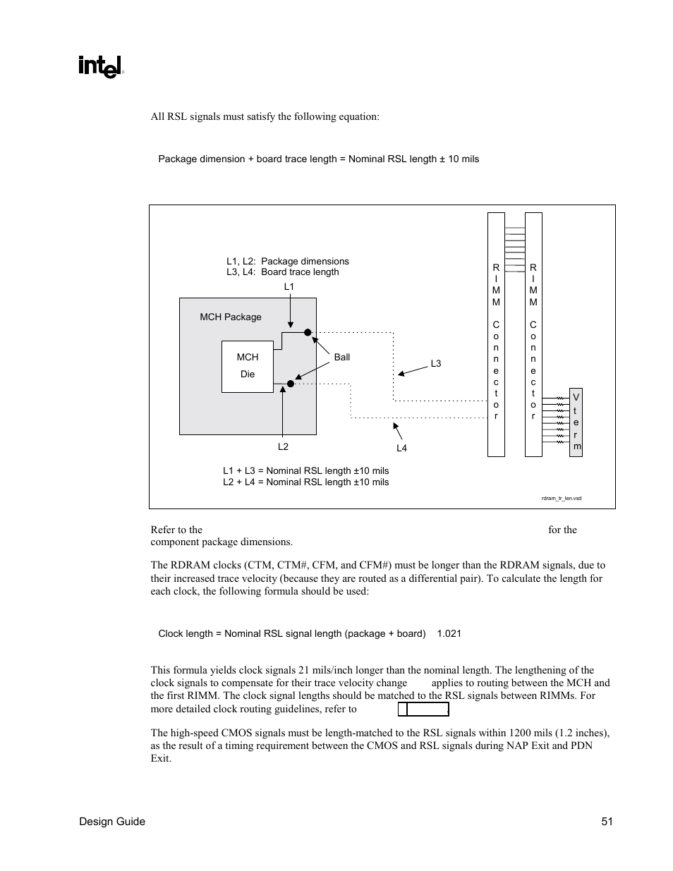 Figure 30. example of rdram trace length matching | Intel CHIPSET 820E User Manual | Page 51 / 239
