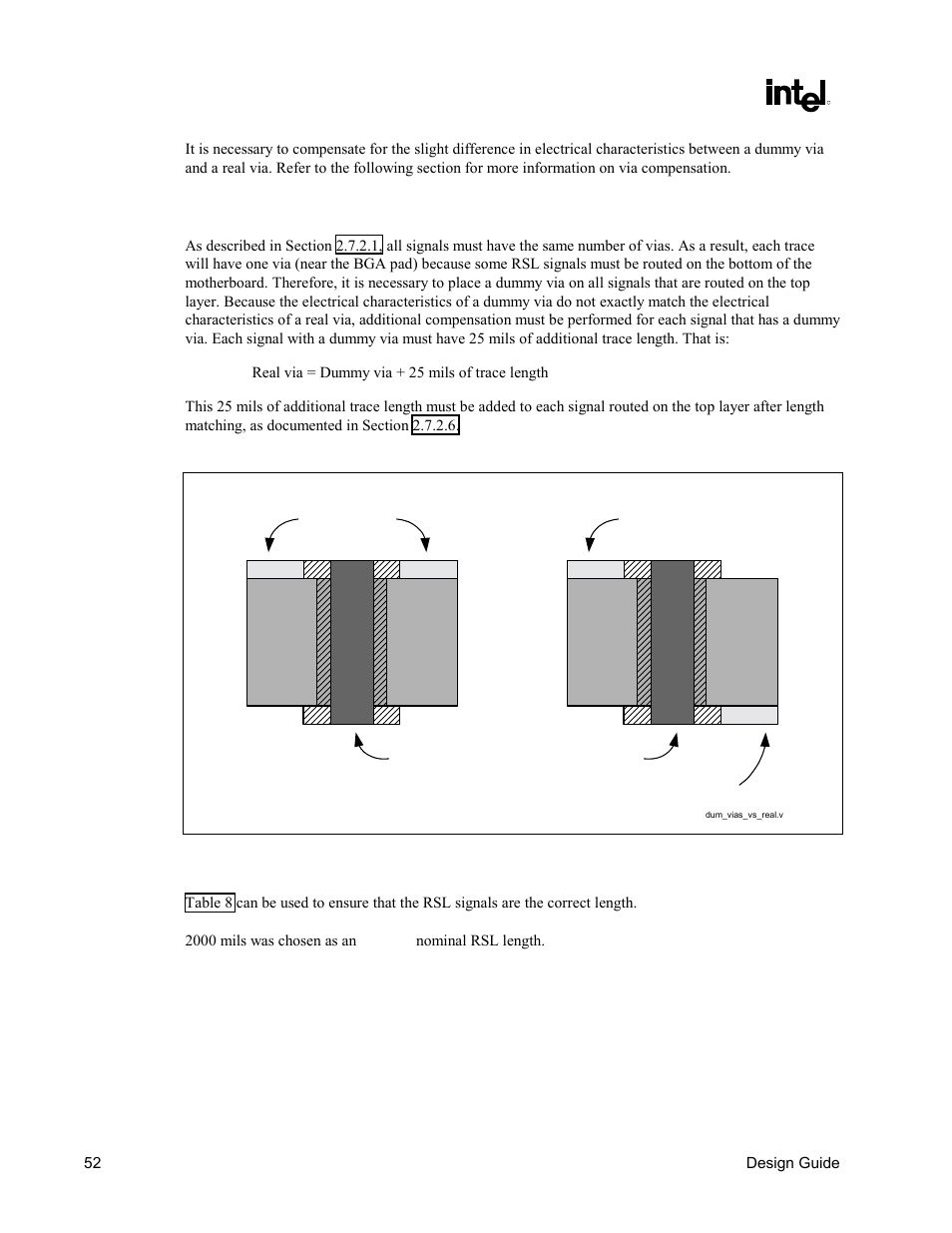 Via compensation, Length matching and via compensation example, Figure 31. “dummy” via vs. “real” via | Intel CHIPSET 820E User Manual | Page 52 / 239