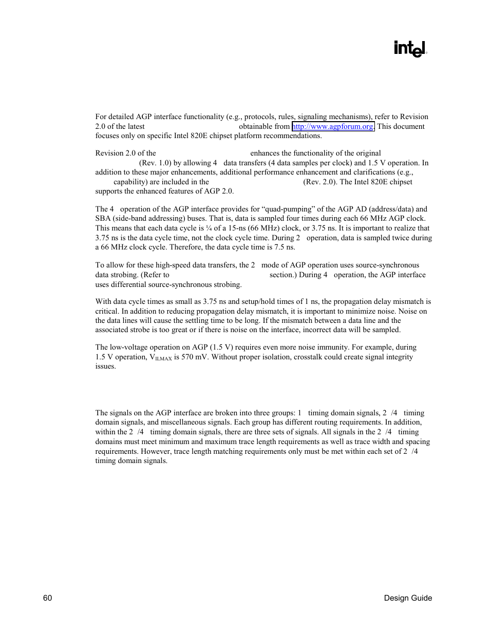 Agp 2.0, Agp interface signal groups | Intel CHIPSET 820E User Manual | Page 60 / 239