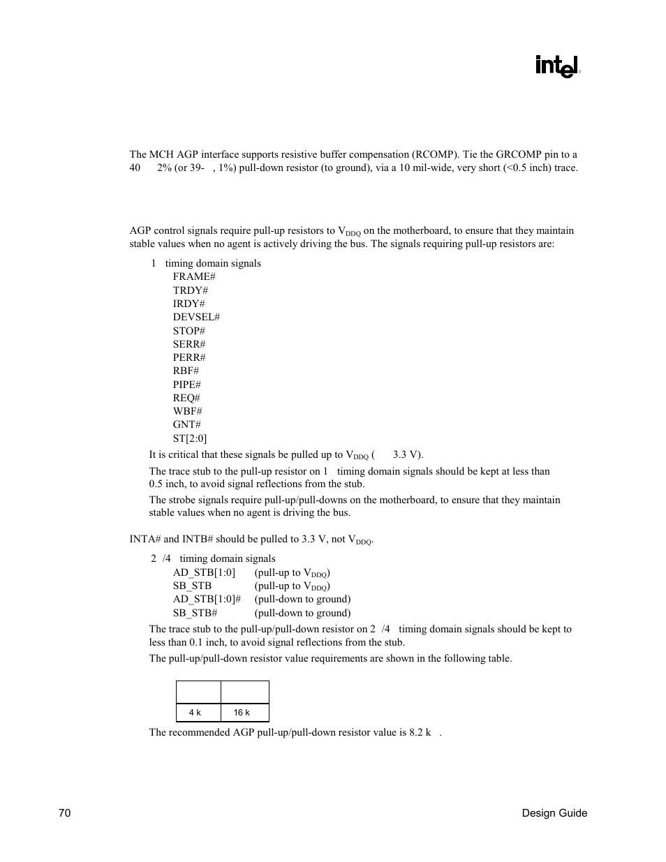 Compensation, Agp pull-ups | Intel CHIPSET 820E User Manual | Page 70 / 239