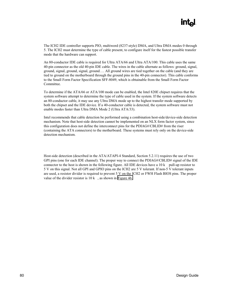 Cable detection for ultra ata/66 and ultra ata/100, Combination host-side/device-side cable detection | Intel CHIPSET 820E User Manual | Page 80 / 239