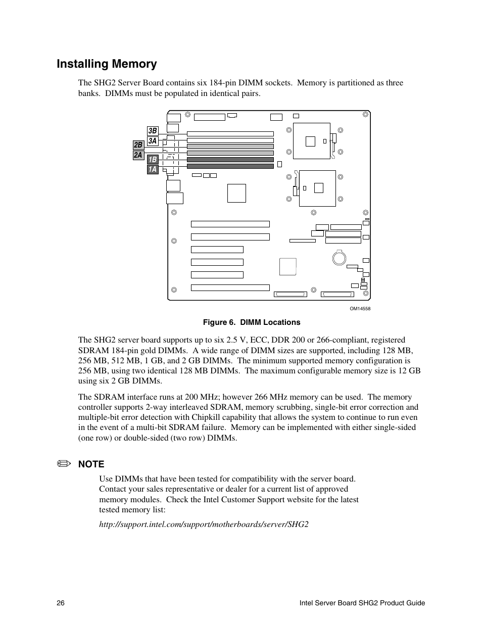 Installing memory | Intel SHG2 User Manual | Page 26 / 100